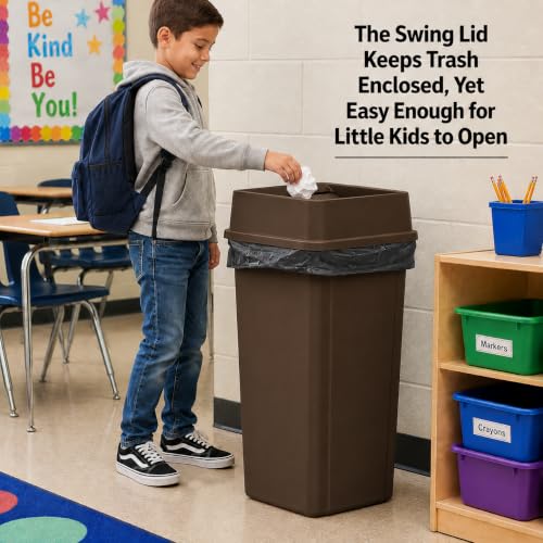 23 Gallon Brown Square Plastic Kitchen Trash Can with Drop Lid - color: Brown