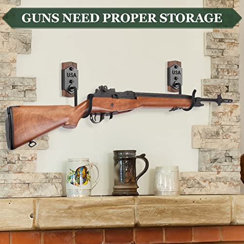 Gun Rack for Wall Mount Gun Hooks for Rifle, Shotgun, Bow Display Hanger, AR, AK Wall Mount Solid Wood Heavy Duty Steel -MK886A