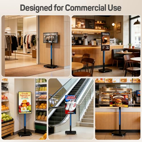 32 Inch Digital Signage Display on Wheels, Portable LCD Touch Digital Kiosk with Adjustable Rolling Stand, Phone App Control Android 14 Advertising Display Poster,HDMI/USB (Non-TouchKiosk)