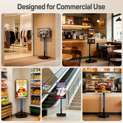 32 Inch Digital Signage Display on Wheels, Portable LCD Touch Digital Kiosk with Adjustable Rolling Stand, Phone App Control Android 14 Advertising Display Poster,HDMI/USB (Non-TouchKiosk)