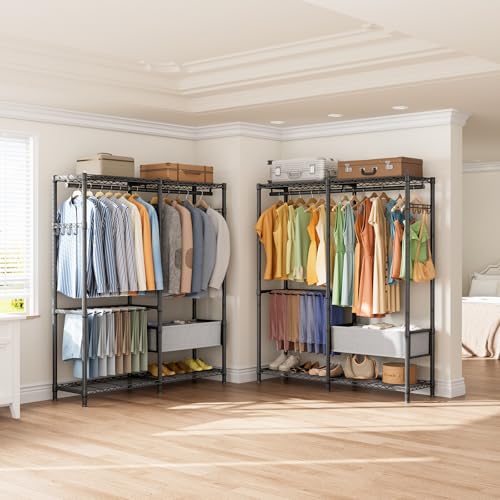 Golpart Heavy Duty Clothes Rack Metal Wardrobe with Adjustable Wire Shelves - color: Black, size: 15.75"D x 46"W x 78.75"H