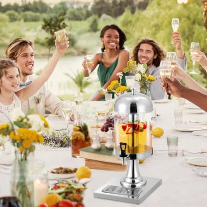 Commercial Beverage Dispenser with Ice Core, 2.2 Gallon Stainless Steel Drink Dispenser with Stand, Spigot and Drip Tray for Parties, Weddings & Catering Events - size: 2.2 Gallon