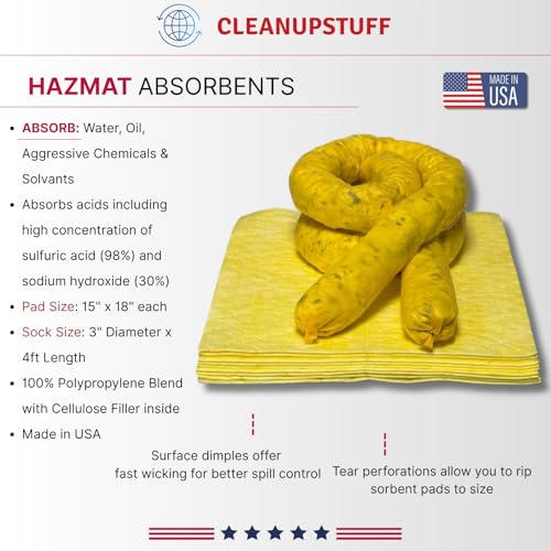 Original Bucket Spill Kit - Hazmat Absorbents & 5-Gallon Red Bucket - Spill Pads & Absorbent Socks - Oil Spill Clean Up - Absorb 5 Gallons (Made in USA)