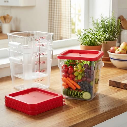 Ziliny 1 Pcs 4 Qt Clear Square Dough Proofing Container with Lid, Red - color: Red, size: 4 Qt