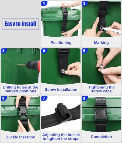 PAHTTO Trash Can Locks for Animals, Universal Garbage Can Lock, Nylon Bear Proof Trash Bin Lid Lock, Adjustable and Easy to Install, Heavy-Duty Garbage Can Strap for Outdoor Trash Can
