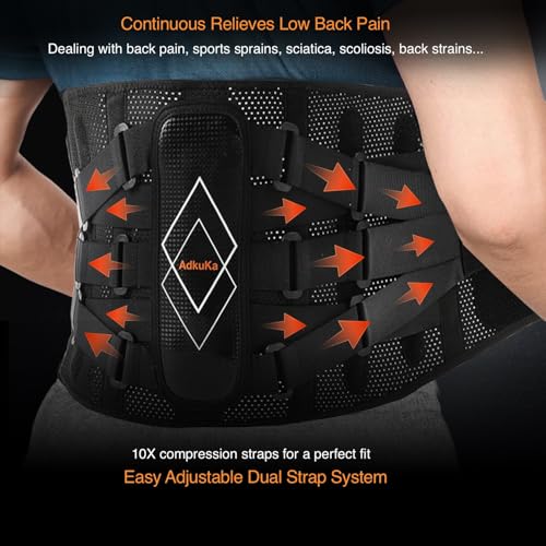 Back Brace for Lower Back Pain Women Men - 10x Maximum Compression and Adjustable - Lumbar Support Belt with 3D Pad - Ergonomic and Breathable 3D Material - for Herniated Disc,Sciatica (L) - size: L