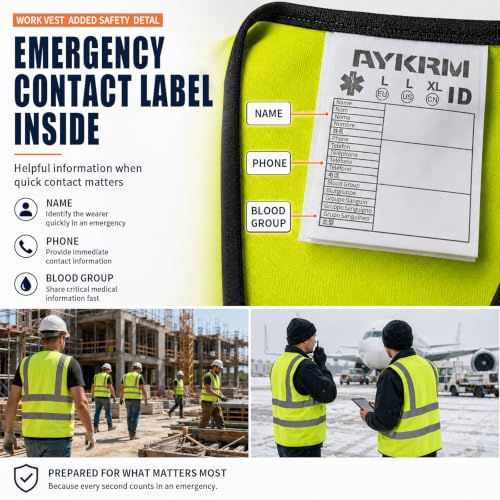 AYKRM 12 colour High visibility viz vest hi vis viz reflective work construction safety vest (XS-8XL) - color: Yellow, size: XX-Large