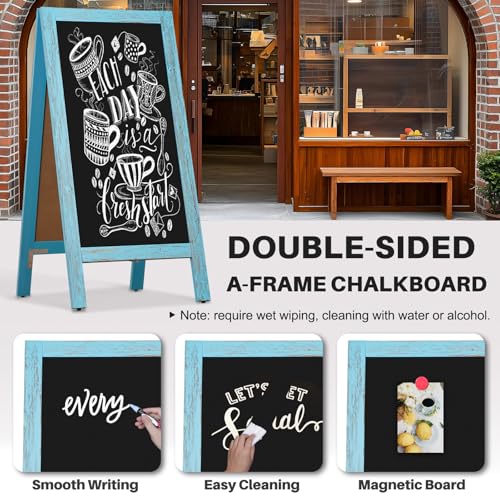 4 THOUGHT A-Frame Double-Sided Magnetic Chalkboard 40"x20", Blue - color: Blue