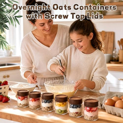 5oz Glass Spice Mason Jars with Screw Wood Lid 6 pcs Airtight Small Glass Jars Seasoning Herb Containers Food Storage Canister for Sugar Coffee Bean Ground Candy Salt Overnight Oat (5oz/150ml*6) - color: 5oz/150ml*6