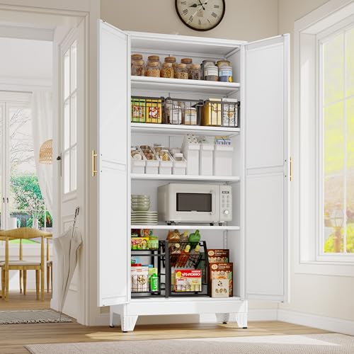 GAIOUS 71" Tall Metal Storage Cabinet with 2 Doors and 4 Adjustable Shelves - color: White, size: 13.77"D x 28.75"W x 70.87"H