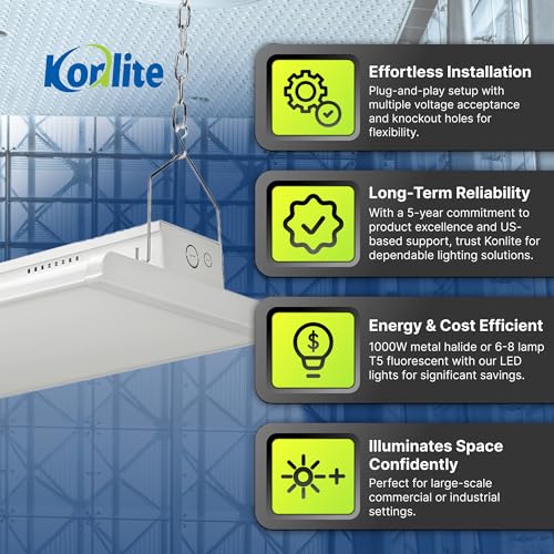 Konlite - 4 FT Linear LED Shop Lights, 225W, 30,626LM Bay Ceiling Shop Light for Commercial & Industrial Use, Non-Maintenance Shop Lights for Workshop, Garage Light, 5000K Daylight, Dimmable 1-10V - size: 1 PACK - 225W