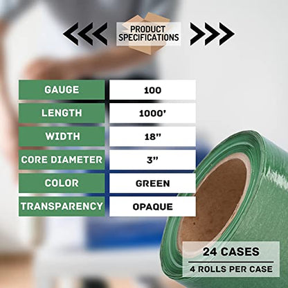 PSBM Dark Green Stretch Wrap, 96 Rolls 18 Inch x 1000 Feet 100 Gauge, Heavy Duty Plastic Wrap Industrial Strength Shrink Film for Moving, Packing & Shipping - color: Green, size: 96 Rolls