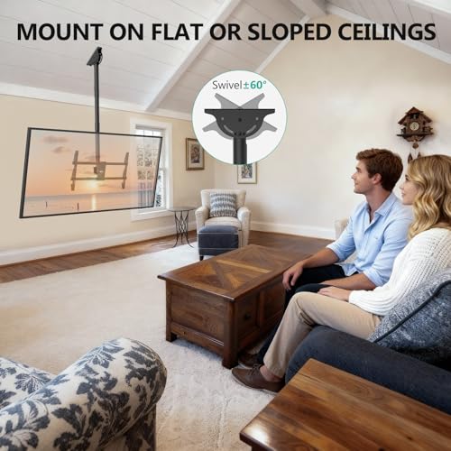WALI Long Arm Ceiling TV Mount for Most 37-90 inch Large TVs, up to 220 lbs - color: Black (800x400mm), size: 5 feet
