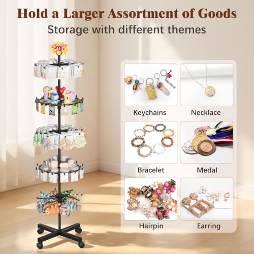 Flenpptly 5-Tier Rotating Display Stand with Round Storage Trays, Black - color: Black
