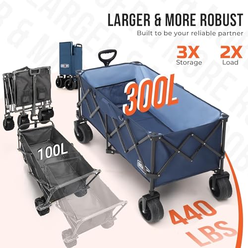 Overmont 45''L Collapsible Folding Wagon, 300L 440lb Heavy Duty Cart - color: Navy