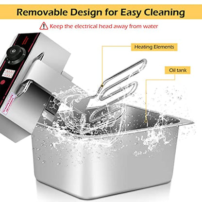 Safstar Professional Electric Deep Fryer, Dual Tank Stainless Steel Chicken Chips Fryer with Basket Scoop for Commercial Restaurant Countertop Family Food Cooking