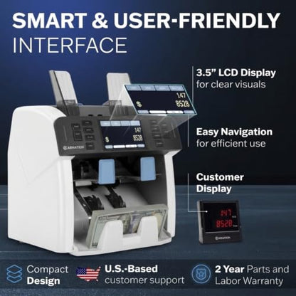 Carnation Money Counter Machine Cash Counting & Mixed Denomination Bill Counter, Portable Currency Detector, Counterfeit Bank Scanner, Dollar Sorter for Commercial, 1100 N/M, UV/MG/MT/IR/2CIS - size: CR1500