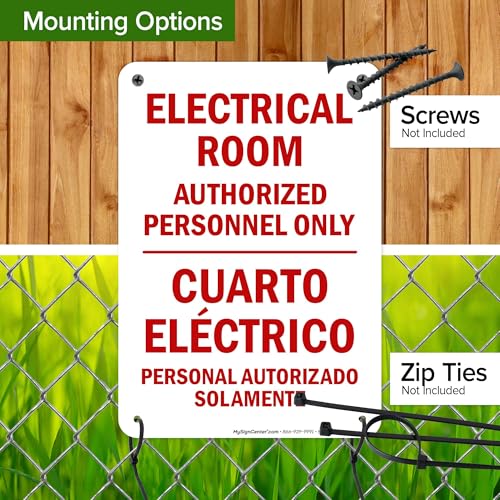 Electrical Room Authorized Personnel Only Bilingual Sign, 10x7 Inches, 55 mil thick HDPS (high density polystyrene), Made in USA by My Sign Center - size: 7x10 Polystyrene