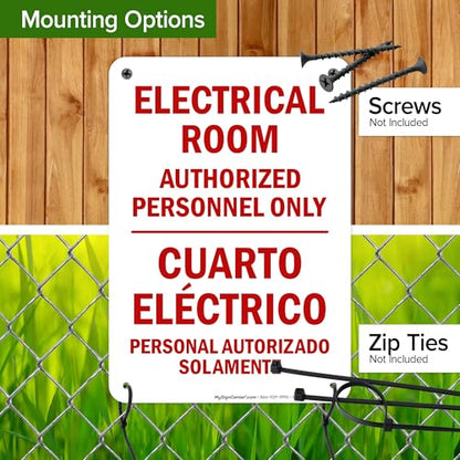 Electrical Room Authorized Personnel Only Bilingual Sign, 10x7 Inches, 55 mil thick HDPS (high density polystyrene), Made in USA by My Sign Center - size: 7x10 Polystyrene