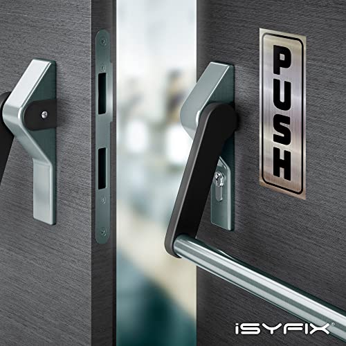 iSYFIX Push Pull Stickers Sign, 2x5 Inch, Black/Brushed Silver, 2 Pack - color: Black / Brushed Silver, size: Vertical 2x5