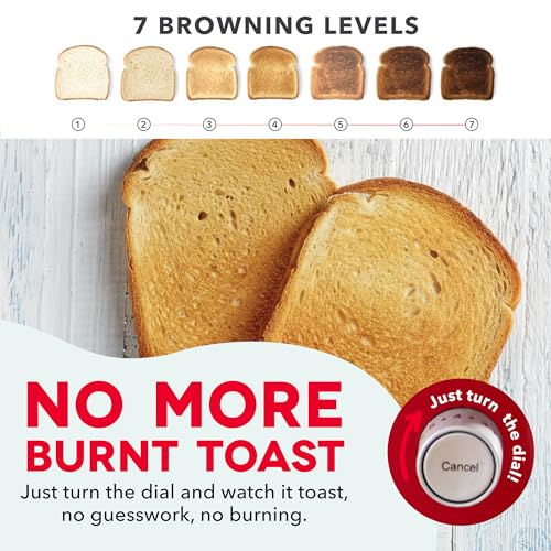 Dash Clear View Toaster | 10" Long Slot 2 Slice Toaster with See-Through Glass Window, 7 Browning Levels, Bagel, Defrost & Reheat Functions, Removable Glass Panel, Crumb Tray, Red - color: Red