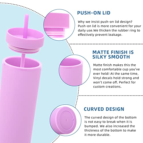Volhoply 20oz Tumbler with Lid and Straw 8 Pack,Double Wall Plastic Skinny Tumblers Bulk,Reusable Travel Cute Coffee Mug,BPA Free Matte Acrylic Water Cups with Straw for Party,DIY Gift(Purple,8 Set) - color: Purple