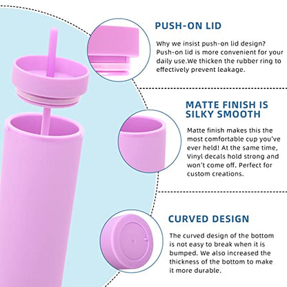 Volhoply 20oz Tumbler with Lid and Straw 8 Pack,Double Wall Plastic Skinny Tumblers Bulk,Reusable Travel Cute Coffee Mug,BPA Free Matte Acrylic Water Cups with Straw for Party,DIY Gift(Purple,8 Set) - color: Purple