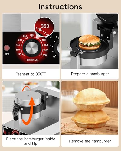 Ufo Burger Maker Machine, 110V Electric Ufo Sandwich Maker w/Adjustable Temperature and Timer, Stainless Steel Ice Cream Burger Maker for Dining Room, Kitchen, Restaurant, Burger Sealer - style: Classic