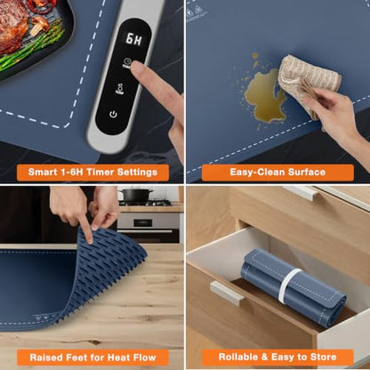 FYY Extra Large Warming Mat for Food, Rapid and Full Surface Heating Navy - color: Navy, size: XX Large Size: 36"x16"