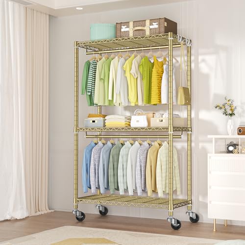 FUTASSI P3 Rolling Clothes Rack, Clothing Racks for Hanging Clothes, Gold - color: Gold, size: P3