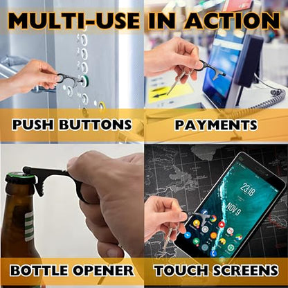 No Touch Door Opener Keychain 4 Pack - Larger Hook, Stylus & Bottle Opener - color: Silver Pearl + Gun Grey