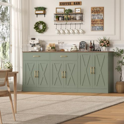 HOSTACK 71" W Kitchen Buffet Cabinet with Storage, Large Coffee Bar Cabinet - color: Sage Green