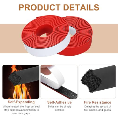 2PCS Smoke Fire Seal Strip 9.8Ft 30mm/1.18" Wx 2mm/0.08" T Red