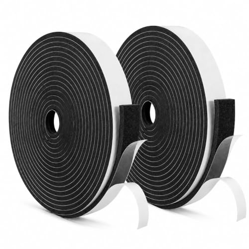 Weather Stripping Foam Tape 2 Rolls (1/2 in x 1/8 in x 16.4FT), Self Adhesive Door Seal for Small Gaps, Window Insulation, Draft Stopper Foam Strip Total 32.8 FT - size: 1/2in x 1/8in x 32.8FT