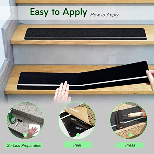 S&X Outdoor Stair Treads Non-Slip 6x24in, 5-Pack, Glow-in-Dark - color: Glow-in-the-Dark/Black, size: 6" x 24"