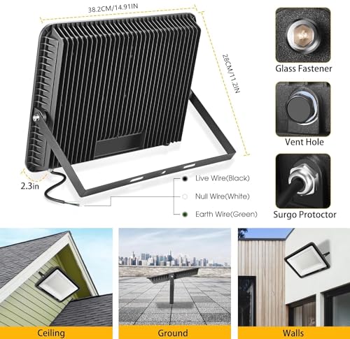 XYCN 2 pack 300W LED Flood Light(2000W Equivalent),Super Bright 42,500LM 5000K Daylight IP66 Waterproof Security Outdoor LED Arena Lights Commercial Lighting Floodlight for Backyard|Court|Stadium|Yard - color: 300W 2pack led flood light