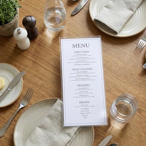 25 Pcs Restaurant Menu Covers Bulk, 4.25" x 11", Clear