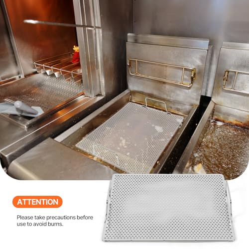 304 Stainless Steel Fryer Screen with Handles, 13.5" x 13.5" Silver Fryer Oil Screen, 4mm Skimmer Strainer with Solid Screen for Commercial Kitchens & Restaurants