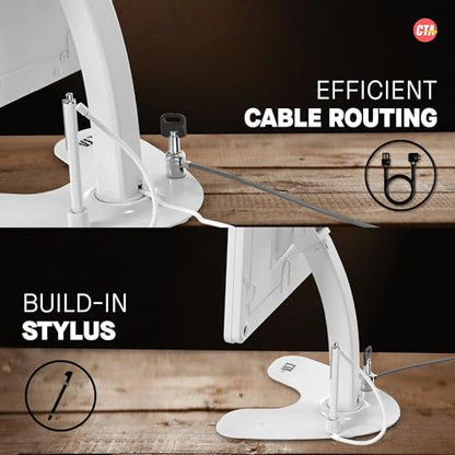 Dual Locking Stand – CTA Security Kiosk with Locking Case, Cable, Stylus, Tether, and 360-Degree Rotating Base for iPad Pro 10.5”, iPad Air 3, and Headphone Jack. (PAD-ASKTW) - White - color: White, size: iPad Air 3 Gen/ iPad Pro 10.5", style: Dual Securi