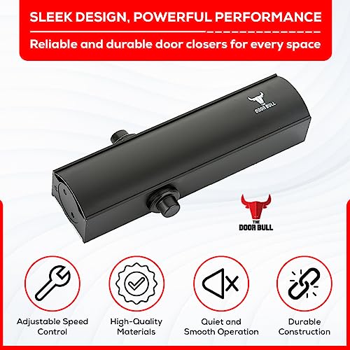 The Door Bull Series 5000 Automatic Door Closer – Hold Open Arm Features - size: 5000 Series, style: Matte Black