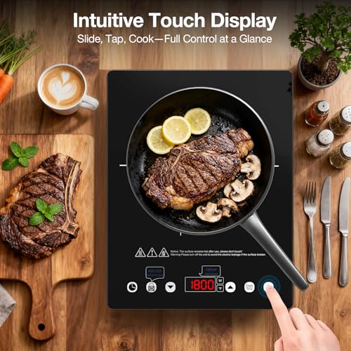 Electric Cooktop 110v,Single Burner Electric Stove Infrared Cooktop Hot Plate 1800W,4-Hour Setting,Black Crystal Glass Surface Compatible for All Cookware