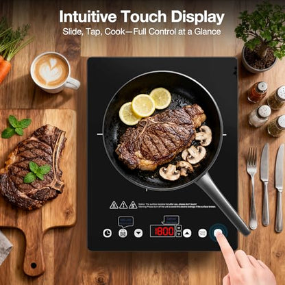 Electric Cooktop 110v,Single Burner Electric Stove Infrared Cooktop Hot Plate 1800W,4-Hour Setting,Black Crystal Glass Surface Compatible for All Cookware