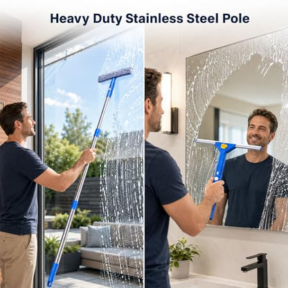 Window Cleaning Kit with Extendable Long Handle, Professional Window Squeegee & Window Washer Tool Set for Indoor Outdoor High Windows, Glass, RV & Shower Doors