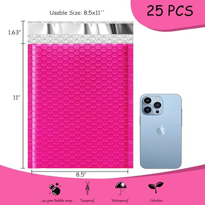 Bubble Mailers 8.5x12'' 25 Pack, Rose Red Padded Envelopes, Self Sealing Strong Adhesion Shipping Envelopes, Waterproof Mailing Envelopes, Cushioning Bubble Envelopes Usable Size 8.5x11" - color: Rose Red, size: 8.5x12" 25Pcs