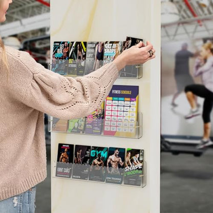 Brochure Holder Wall Mount, 2 Pack Acrylic Modular Flyer with Adjustable Magnetic Golden Bolt, Wavy Lace Pamphlet Display Stand for Organizer Trifold Flyer, Document, Leaflet, 5 Slots - color: 5 Slots