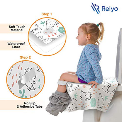 Relyo Disposable Toilet Seat Cover for Travel – 20 Pack with Covers Wrapped in Sets of 2, Non-Flushable Liners, Fits Most Seats – Kids, Toddlers, Adults (Dinosaurs, 20) - color: Dinosaurs