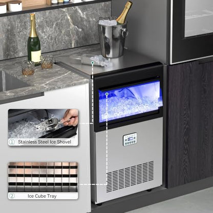 YITAHOME 100lbs Ice Maker Machine Commercial Under Counter Ice Maker, ETL & DOE Certificated Commercial Large Ice Makers Freestanding for Home Cafe Bar Restaurant 45pcs with 33lbs Storage Bin - size: 100LBS
