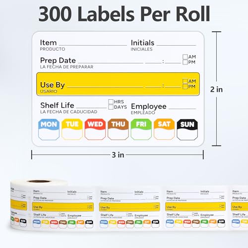 300 Pcs Restaurant Quality Shelf Life Food Rotation Labels Vinyl, 2” x 3” Self-Adhesive Removable Freezer Food Labels, Perfect for Reusable Containers, Easy to Remove, Food Safety Date Sticker - style: 1 Pc