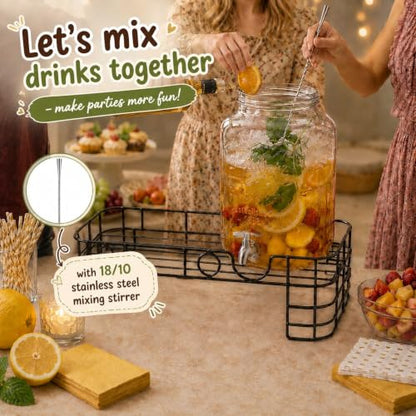 KIKCOIN 2 Gallon Glass Drink Dispensers for Parties with Stand 2 PCS - size: 2 Gallon -2 Pack