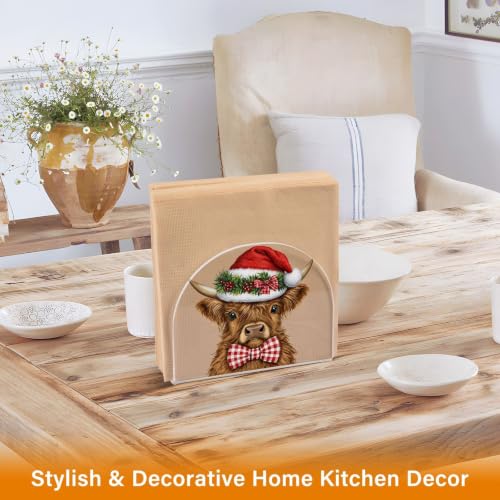Christmas Cow Napkin Holder for Table Acrylic Tissue Dispenser - color: Christmas Highland Cow